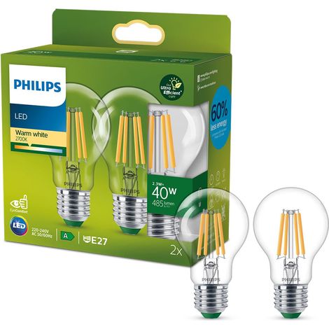 PHILIPS Lighting LED Lampadina a Goccia Classe A Efficent, 2 Pezzi, 40W, E27, Luce Bianca Calda (1/5)