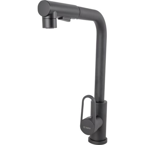 Grifo Cocina Latón/Zinc, Negro, Agua Caliente-Fría, Latiguillos, Caño Alto, Monomando [QLI-FA-4212 (1/5)
