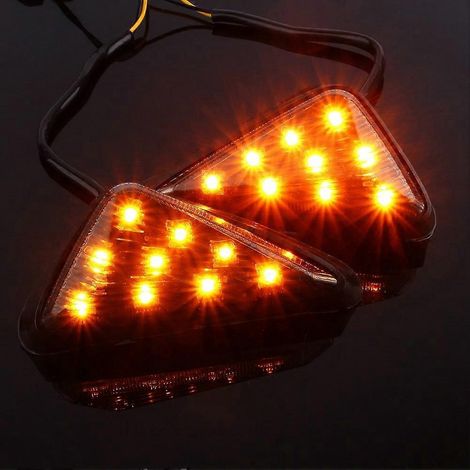 2x Clignotants triangulaires encastrés pour moto 12V Euro, LED jaune fumé AP