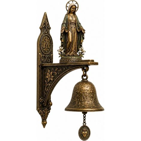 Cloche murale en bronze avec médaille miraculeuse, Notre-Dame de Grâce, Vierge Marie, décoration catholique, objet ancien à suspendre au porche d'une église, cadeau (1/5)