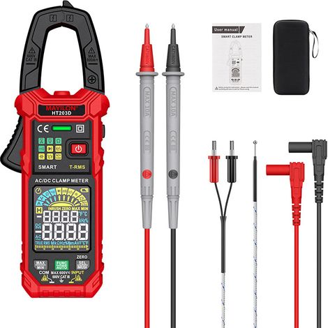 Smart Clamp Meter TRMS 6000 Zählt HT203D Clamp Multimeter Auto Range Amperemeter Farbe Bildschirm Messen AC/DC Strom Spannung Ohmmeter Temperatur NCV