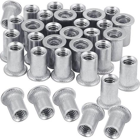 Écrous à sertir 100 pièces 1/4 po-20 UNC en acier inoxydable 304, finition à tête plate, corps moleté, rivets verticaux (1/5)