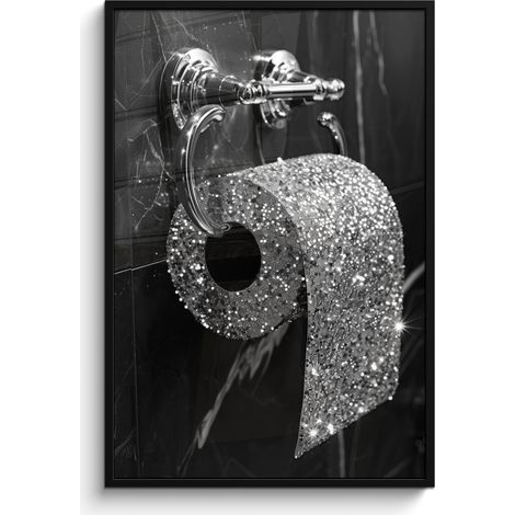 AFFICHE ENCADRÉE WC - Papier hygiénique - Noir et blanc - Paillettes Decoration Murale Peinture 80x120 (1/5)