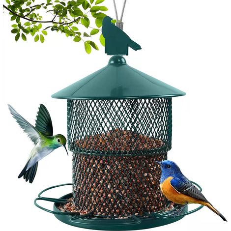 Mangeoire pour oiseaux sauvages, mangeoire en métal pour oiseaux sauvages, mangeoire rétractable avec surface en maille pour nourrir à 360°, capacité de graines de 1,8 kg pour cardinal, pinson, moinea (1/5)