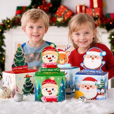 Lot de 4 tirelires de Noël pour trésorerie, boîtes cadeaux surprise pour argent, Noël, vacances, anniversaire avec 200 sacs transparents pour enfants et adultes, cadeaux de fête de famille (1/4)