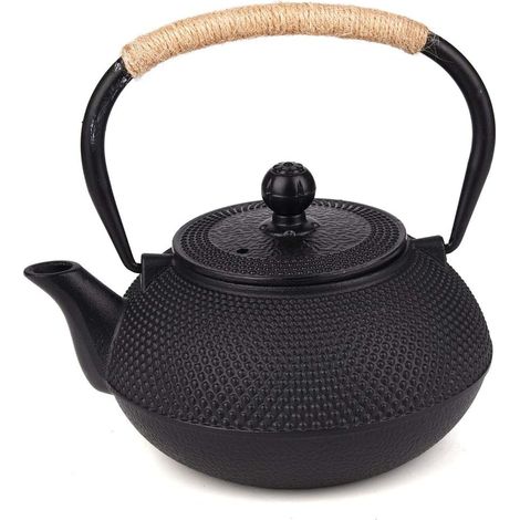 Théière japonaise en fonte avec infuseur à thé en acier inoxydable 1000 ml, Fonte, Noir, 1L (1/2)