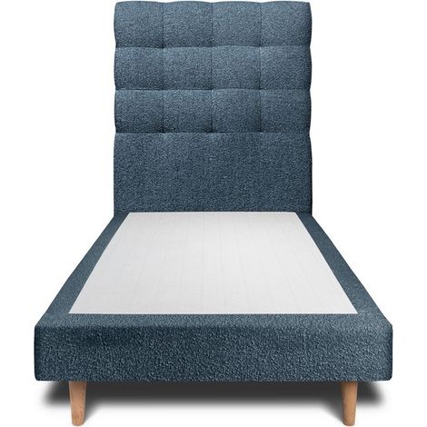Lit 90x190cm avec tête de lit capitonnée bouclette et sommier tapissier Bleu - Hauteur totale : 29cm (1/4)