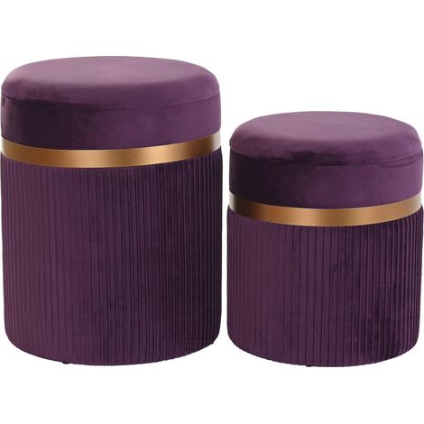 Pouf velours violine élégance intérieure - Velours violet bordure dorée (1/4)