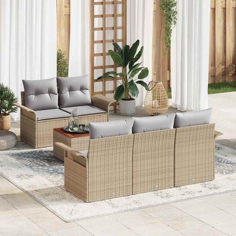Gartensofa-set 6 pcs Beige und Hellgrau Poly-Rattan