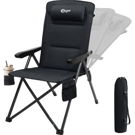 Chaise Pliante Camping – Fauteuil de Jardin Portable Inclinable 160kg, Dossier Haut Réglable 3 Positions – Transat Confortable pour Plage, Terrasse, Balcon, Extérieur (1/5)