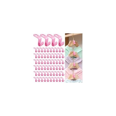(Pink) 64 Stück Kleiderbügelhaken, Verbindungshaken für Kleiderbügel, Hängehakenverbinder, Mini-Kaskadenkleiderbügel, platzsparend im Kleiderschrank
