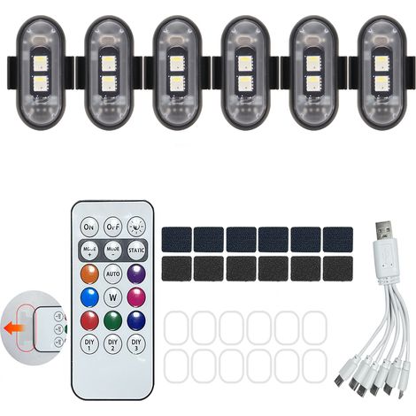 Lot de 6 lampes LED sans fil pour voiture : étanches, 8 couleurs, télécommande. Idéal pour moto, voiture RC, vélo, drone (1/5)