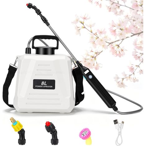 Pulvérisateur électrique 8L avec Batterie USB-C, 3 Buses, Lance télescopique, bandoulière, pour arrosage Jardin (1/5)
