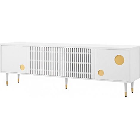 TV-Schrank, TV-Möbel mit Gitterstruktur, versteckten Griffen, Golddekor. Wohnzimmermöbel. Zwei Türen aus Massivholz