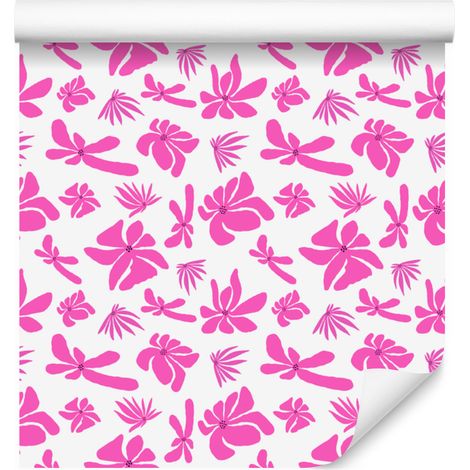 Papier peint à fleurs rose poudré, blanches et violettes pour salon et chambre 50x1000 cm (1/5)