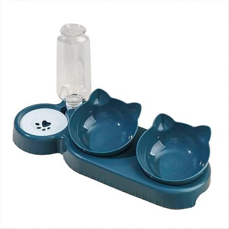 Futternäpfe mit integriertem Wasserspender, 3-in-1-Set bestehend aus einem geneigten Napf für Wasser und Futter sowie einer Wasserflasche zum Schutz des Halses. (1/5)