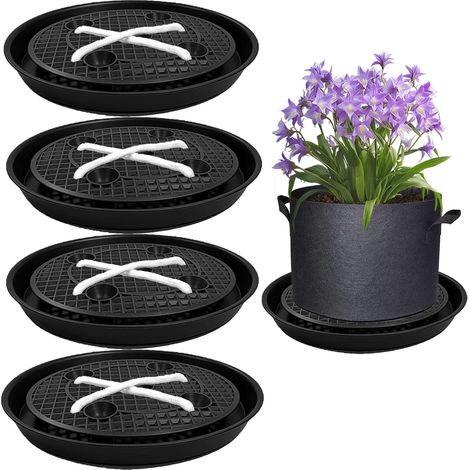Plateau Auto-Arrosage 4pcs 14" - Pour Pots Tissu 5 Gallons, Réserve Eau, Soucoupe Plantes Jardin