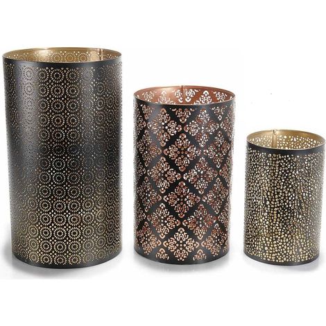 Set 3 vasi in metallo intagliato per candele complemento d'arredo per la casa (1/2)