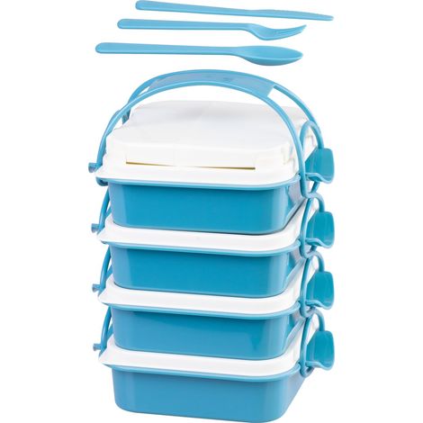 Lunchbox MagicHome, rechteckig, 4-teilig, mit Besteck, 4x 800 ml, 160x195x260 mm (1/5)