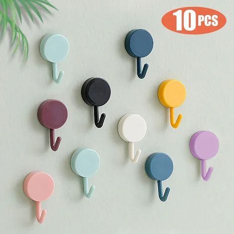 (10 pièces, couleur aléatoire) Crochet mural autocollant, résistant et sans perçage, pour manteaux, sacs, portes de salle de bain, porte de cuisine, porte-serviettes, accessoires de rangement pour la (1/5)