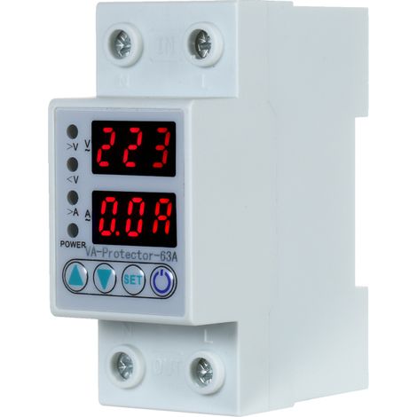 Dispositif de protection contre les surtensions et les sous-tensions, réglable sur rail DIN, relais de protection contre les surintensités, usage domestique, double affichage LED, 63 A, 220 V (1/5)