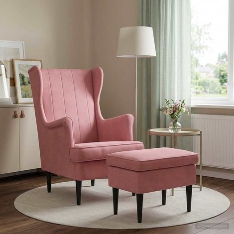 vidaXL Fauteuil avec pouf 2 pc Rose Velours (1/5)
