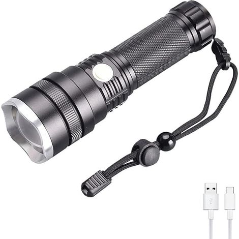 Lampe Torche LED Rechargeable, Tactique Lampe de Poche LED Puissante 5000 Lumens Zoomable Torche USB pour Ménage, La Randonnée, D'urgence (1/5)