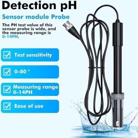 NALOOKAMIC Sonde pH pour piscines, électrode pH 0-14 avec connecteur BNC, haute précision, pour aquariums, piscines, laboratoires, hydroponie