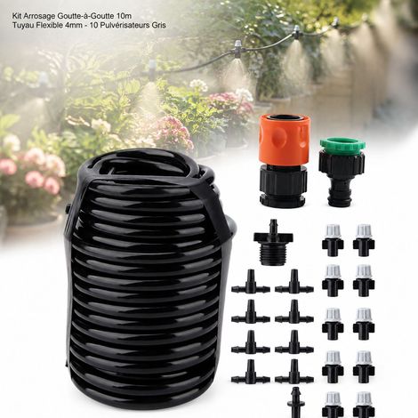 Kit di irrigazione a goccia Toivize da 10 m - Tubo flessibile da 4 mm - 10 irrigatori grigi - Plastica - Irrigazione automatica del giardino (1/4)