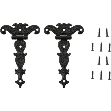 Set di 2 cerniere nere per porte, staffe decorative a T per mobili, cerniere terminali per finestre e armadi.
