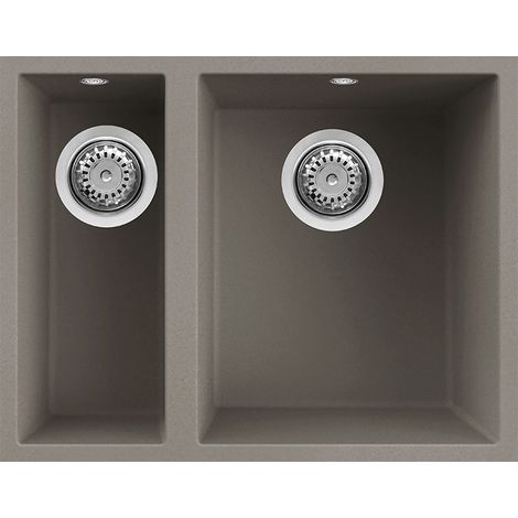 Lavello Elleci Incasso 2 vasche 56x44 Quadra 150 Sottotop Keratek Plus Grigio Dove Grey LKQ15093BSO (1/2)