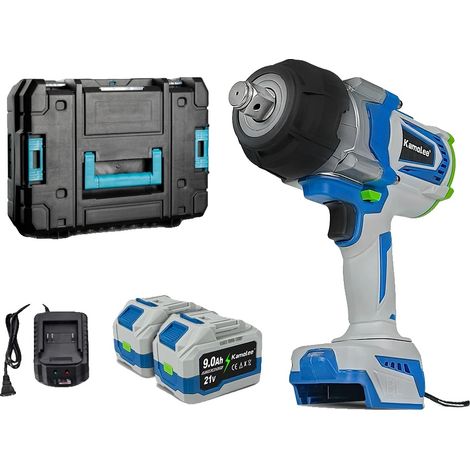 Llave de impacto, motor sin escobillas, mango ergonómico, 2 baterías de 9,0 Ah, plástico, 220V-240V, enchufe europeo. (1/2)