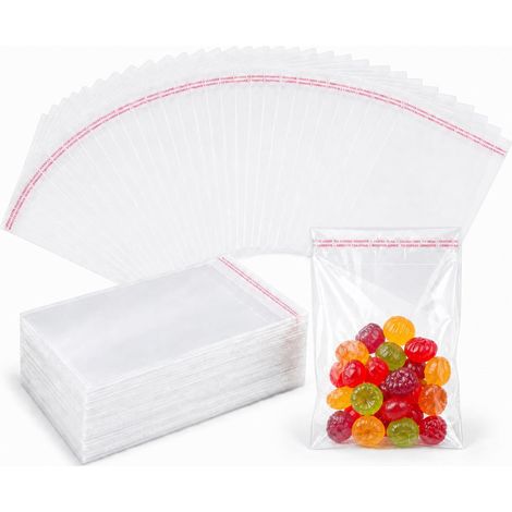 Pack of 200 self-adhesive cellophane bags - Resealable cellophane bags - 8 x 13 cm - Small packaging bags with closure for sweets, cookies, gifts (1/5)