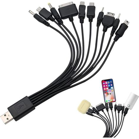 10-in-1 Universal-Handyladegerät – Universelles Ladekabel mit mehreren Anschlüssen – USB-Ladekabel kompatibel mit Samsung, LG, Huawei, ZTE, Sony Ericsson, Nokia und PSP (1/4)