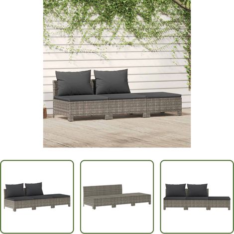 Polyrattan - 3-tlg. Garten-Lounge-Set mit Kissen Grau Poly Rattan (1/5)