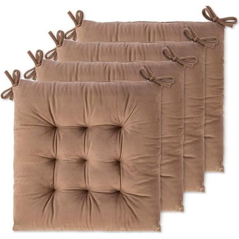 Lot de 4 Coussins de Chaise 40 x 40 x 4.5 cm, Coussin Chaise Exterieur Coussin de Jardin Idéal, Galette Chaise Polyester,Kaki (1/4)