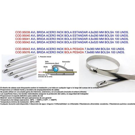 AVL avl brida acero inox bola pesada 7,9x680 mm bolsa 100 unds.