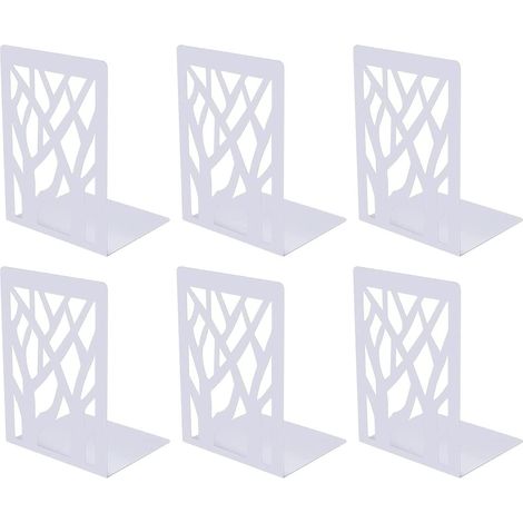 Paire de serre-livres en métal antidérapants pour CD, parfaits pour le bureau, l'école et la maison. Séparateurs pour livres, CD et dossiers (blancs).