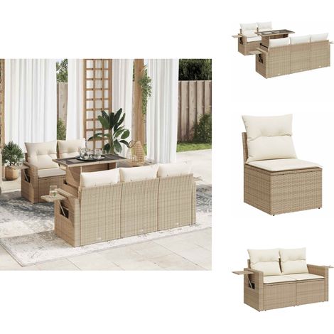 6-tlg. Garten-Sofagarnitur mit Kissen Beige Poly Rattan - Gartensofa Set - Garten Sofa Set - Outdoor Sofa Set - Garten Sofagarnitur (1/5)