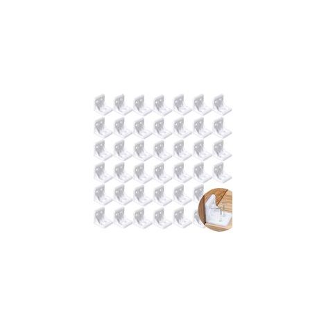 Lot de 40 équerres d'angle en plastique blanc à angle droit pour étagère d'angle en forme de L pour meubles de cuisine, bibliothèque, placard, armoire