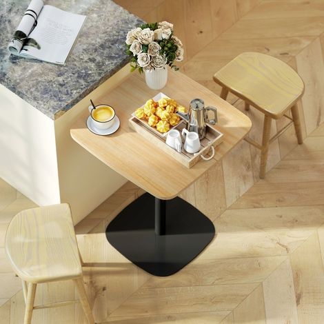 Table à manger carrée 60 cm, plateau MDF aspect bois, piètement acier noir OKWISH (1/5)