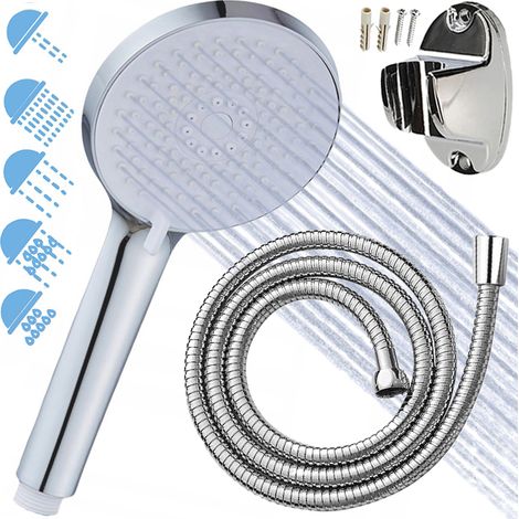 Duschset: 5-Funktions-Handbrause + Schlauch + verchromter Duschhalter (1/5)