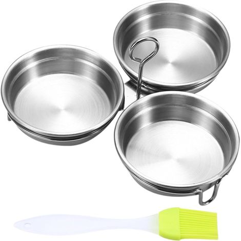 Ensemble de 3 pocheuses à œufs en acier inoxydable Cuiseur vapeur antiadhésif avec coquetiers et brosse Accessoires de cuisine pour la préparation des œufs, pour œufs pochés, œufs au plat et moule (1/5)