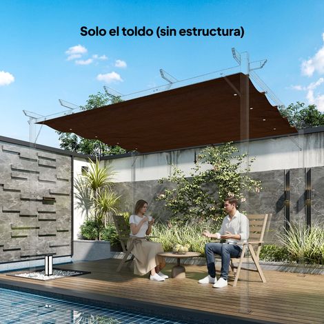 Tetto retrattile di ricambio 3x2,5 m per tenda da sole in tessuto con telaio 3x2 m per gazebo da giardino con 8 fori, colore caffè.