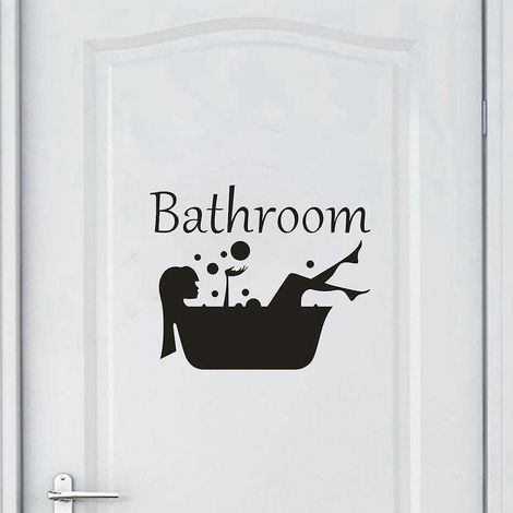 2pcs Autocollants De Porte De Salle De Bain Amovibles 18 15cm, Murale Artistique En Pvc, Autocollant Mural De Dcoration De Chambre La Maison (1/5)