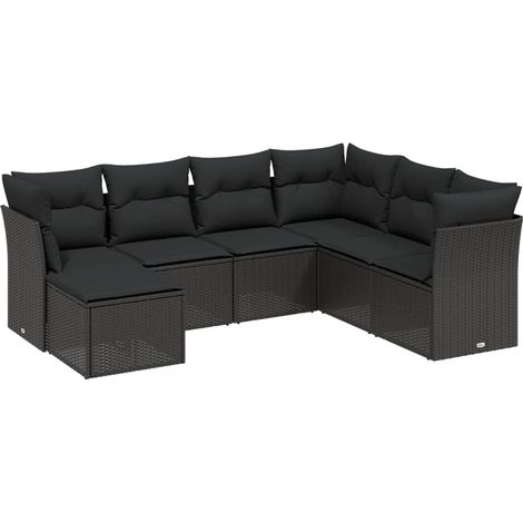 Set Divani da Giardino con Cuscini 7pz Nero Polyrattan vidaXL (1/4)