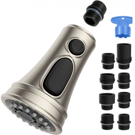 Robinet de cuisine extractible de remplacement, 3 jets, connexion universelle avec 9 adaptateurs, compatible avec les robinets G1/2, nickel brossé (1/5)