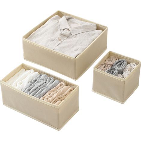 Lot de 3 boîtes de rangement pliables en tissu pour vêtements, sous-vêtements, soutiens-gorge et chaussettes. Organisateur de tiroirs et de placards. Paniers, bacs et compartiments inclus.