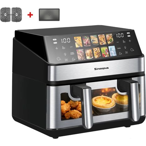 Air Fryer double compartiment 8,5 L 2000 W, friteuse sans huile avec écran tactile LED, fenêtres transparentes et 10 programmes de cuisson (1/5)