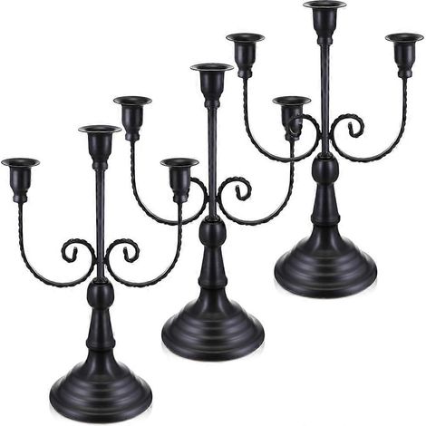 Lot de 3 bougeoirs en métal à bras articulé, bougeoirs gothiques noirs, parfaits pour les familles, les mariages et les centres de table. (1/5)
